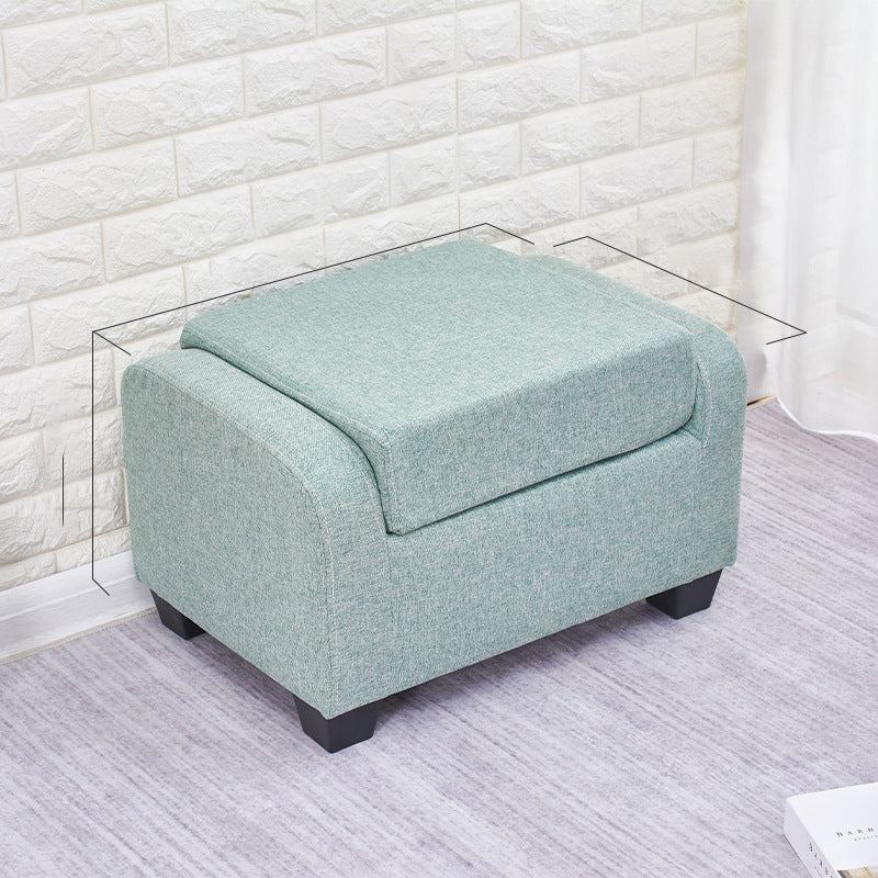 Moderner minimalistischer niedriger Hocker aus Kunstfaser-Leinen, Schwamm, Massivholz und Kunststoff, rechteckig, mit Rückenlehne, ohne Armlehnen, für das Wohnzimmer 