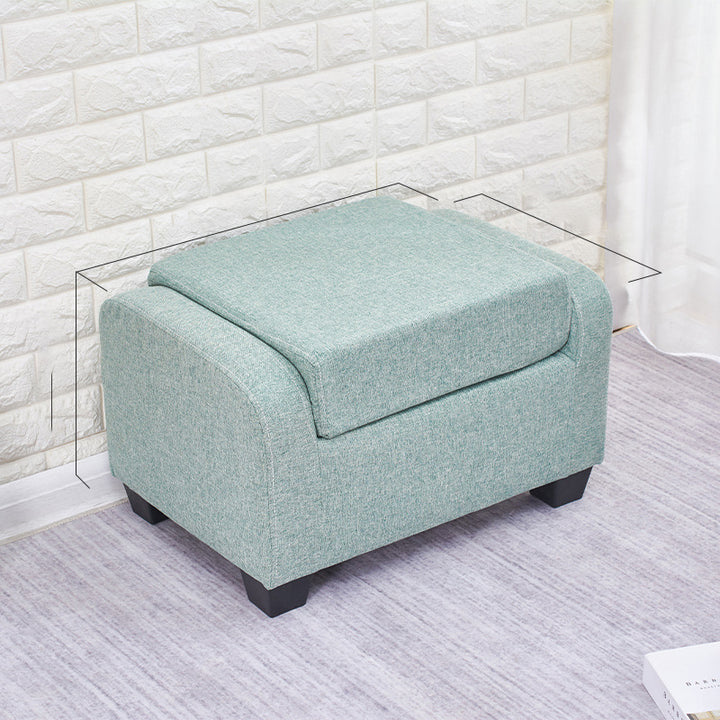 Moderner minimalistischer niedriger Hocker aus Kunstfaser-Leinen, Schwamm, Massivholz und Kunststoff, rechteckig, mit Rückenlehne, ohne Armlehnen, für das Wohnzimmer 