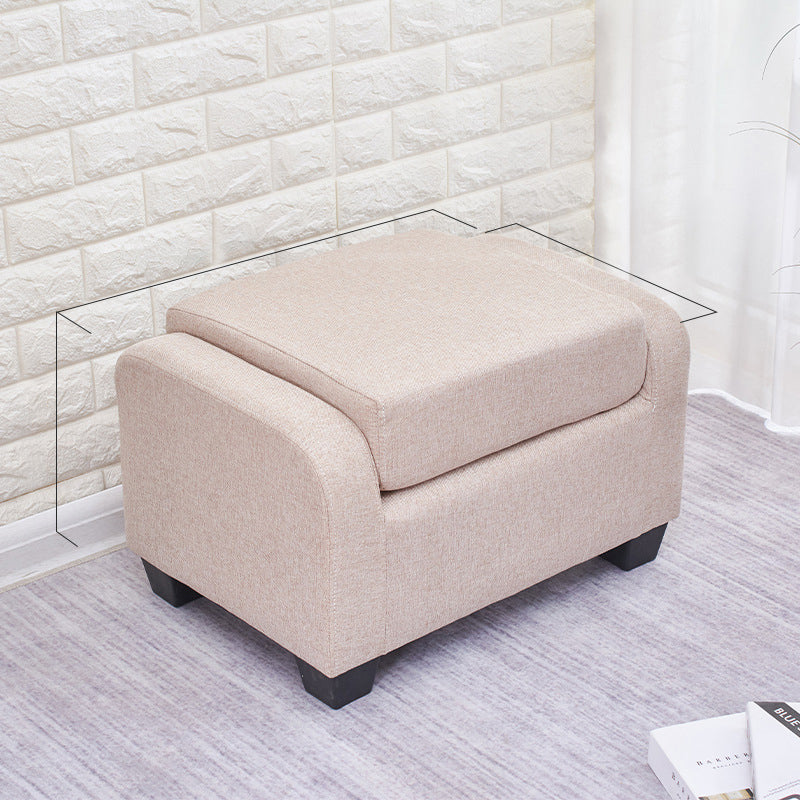 Moderner minimalistischer niedriger Hocker aus Kunstfaser-Leinen, Schwamm, Massivholz und Kunststoff, rechteckig, mit Rückenlehne, ohne Armlehnen, für das Wohnzimmer 