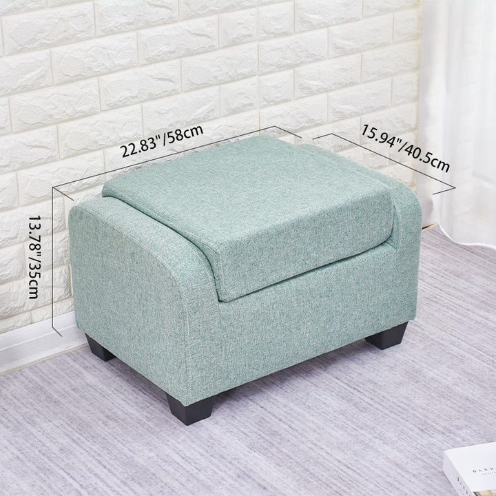 Moderner minimalistischer niedriger Hocker aus Kunstfaser-Leinen, Schwamm, Massivholz und Kunststoff, rechteckig, mit Rückenlehne, ohne Armlehnen, für das Wohnzimmer 