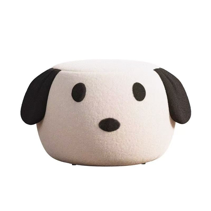 Contemporary Creative Kids Teddy Fleece Fabric Sponge Solid Wood Cartoon Dog Shaped Low Stool Backless Armless For Living Room