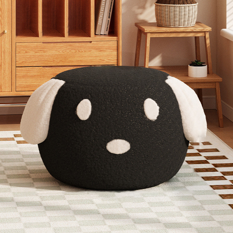 Contemporary Creative Kids Teddy Fleece Fabric Sponge Solid Wood Cartoon Dog Shaped Low Stool Backless Armless For Living Room