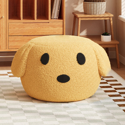 Contemporary Creative Kids Teddy Fleece Fabric Sponge Solid Wood Cartoon Dog Shaped Low Stool Backless Armless For Living Room