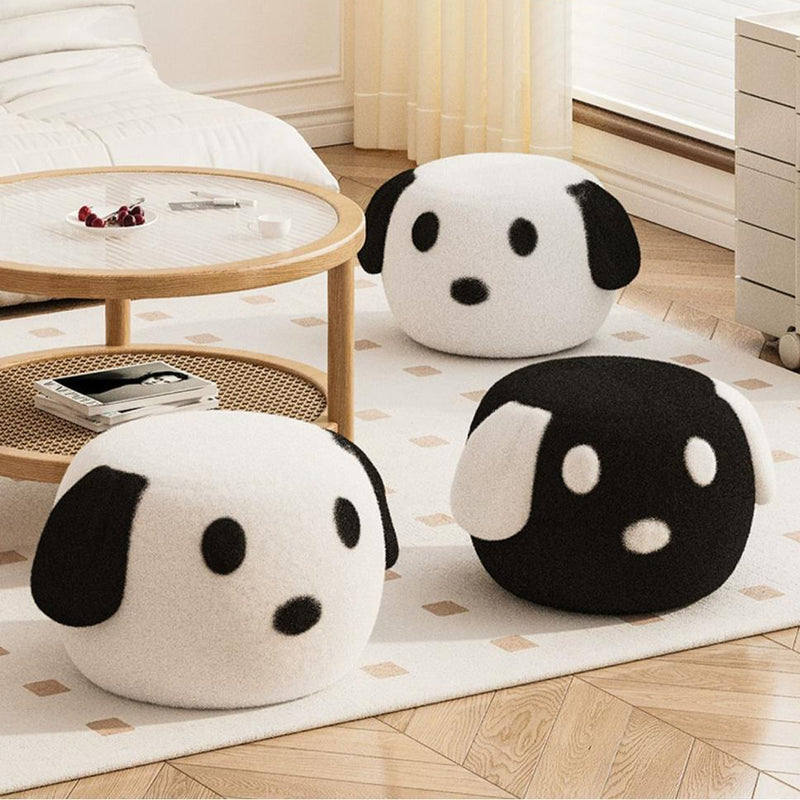 Contemporary Creative Kids Teddy Fleece Fabric Sponge Solid Wood Cartoon Dog Shaped Low Stool Backless Armless For Living Room
