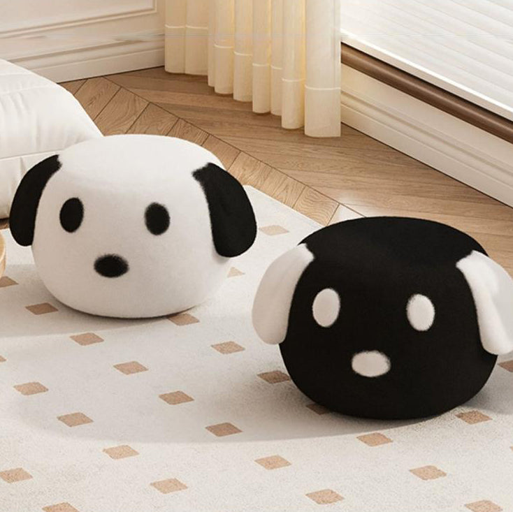 Contemporary Creative Kids Teddy Fleece Fabric Sponge Solid Wood Cartoon Dog Shaped Low Stool Backless Armless For Living Room