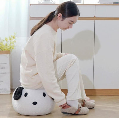 Contemporary Creative Kids Teddy Fleece Fabric Sponge Solid Wood Cartoon Dog Shaped Low Stool Backless Armless For Living Room
