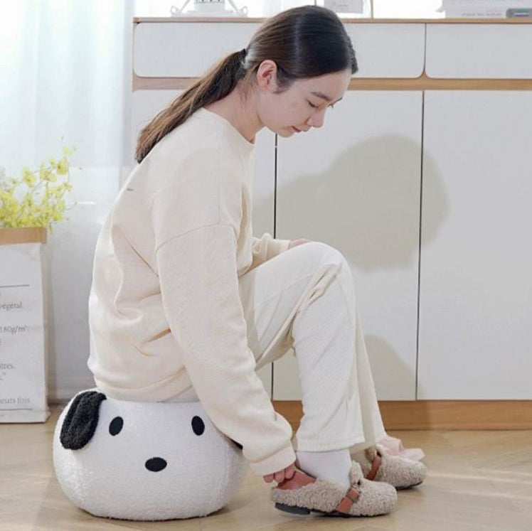 Contemporary Creative Kids Teddy Fleece Fabric Sponge Solid Wood Cartoon Dog Shaped Low Stool Backless Armless For Living Room