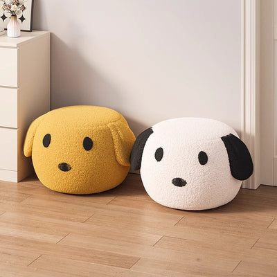 Contemporary Creative Kids Teddy Fleece Fabric Sponge Solid Wood Cartoon Dog Shaped Low Stool Backless Armless For Living Room