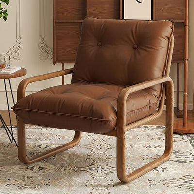Modern Minimalist Faux Leather Iron Sponge Curved Accent Chair Backrest Armrest For Living Room