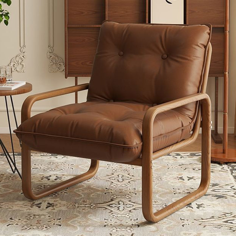 Modern Minimalist Faux Leather Iron Sponge Curved Accent Chair Backrest Armrest For Living Room