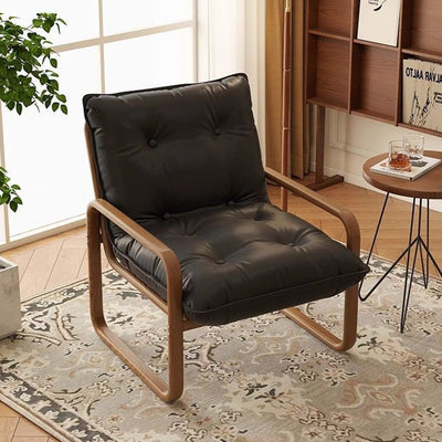 Modern Minimalist Faux Leather Iron Sponge Curved Accent Chair Backrest Armrest For Living Room
