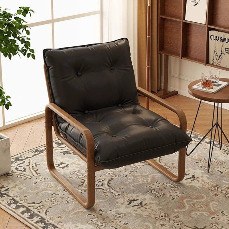 Modern Minimalist Faux Leather Iron Sponge Curved Accent Chair Backrest Armrest For Living Room