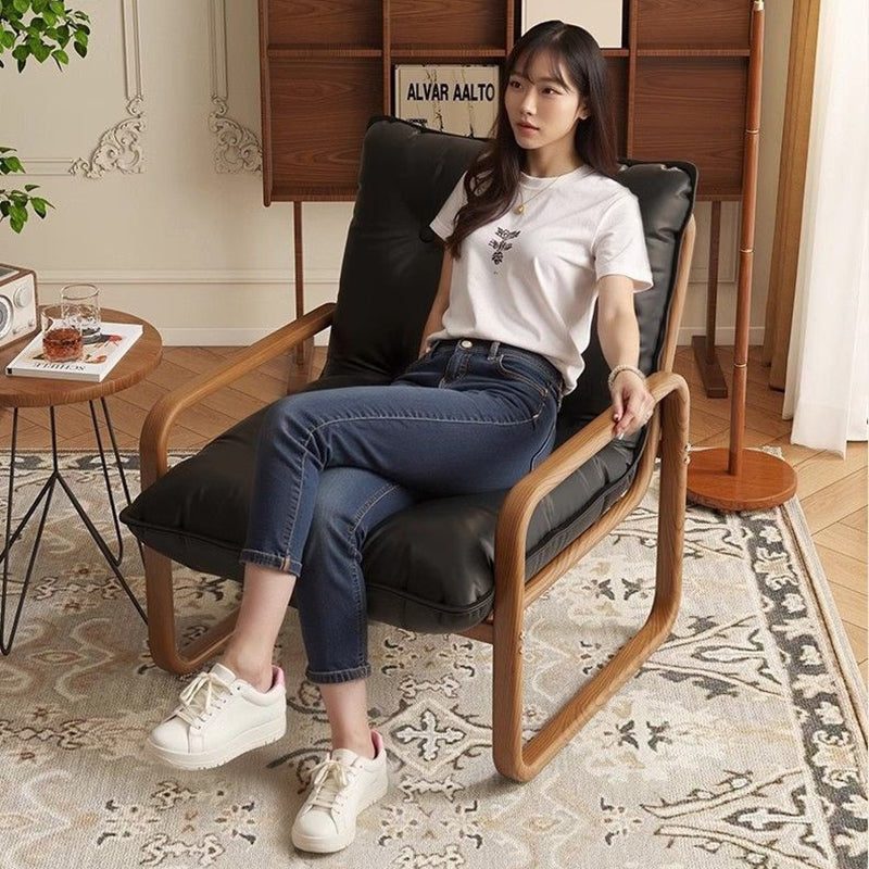 Modern Minimalist Faux Leather Iron Sponge Curved Accent Chair Backrest Armrest For Living Room
