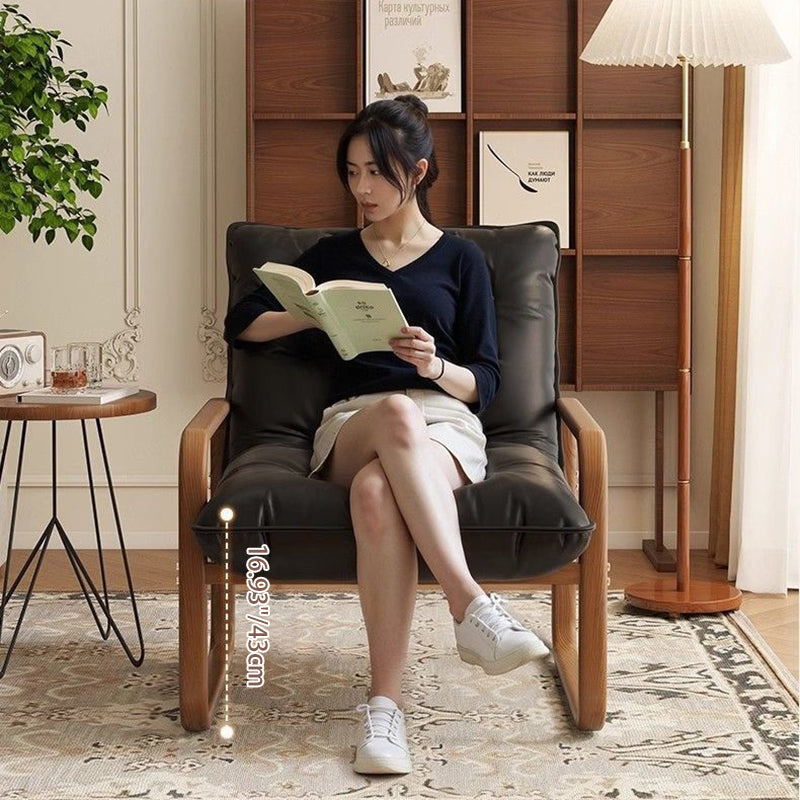 Modern Minimalist Faux Leather Iron Sponge Curved Accent Chair Backrest Armrest For Living Room