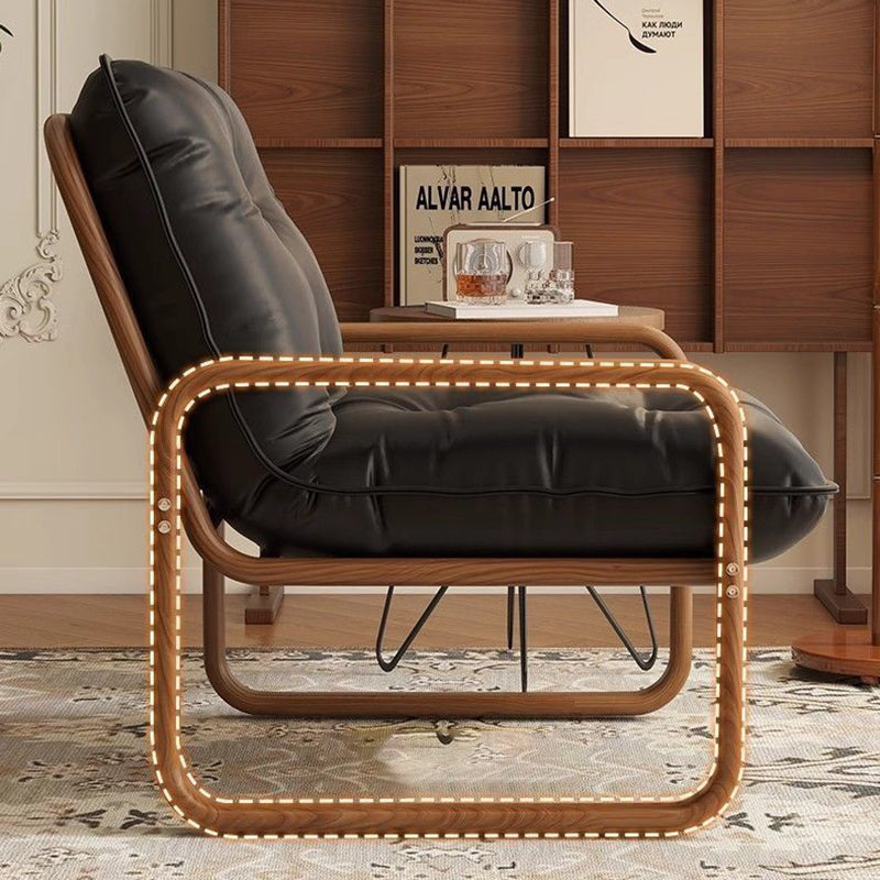 Modern Minimalist Faux Leather Iron Sponge Curved Accent Chair Backrest Armrest For Living Room