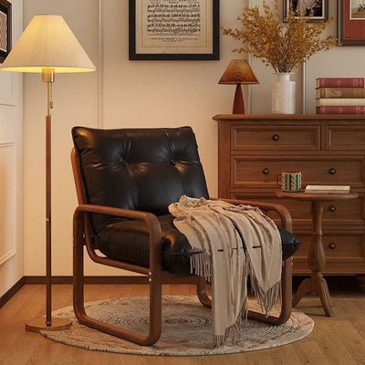 Modern Minimalist Faux Leather Iron Sponge Curved Accent Chair Backrest Armrest For Living Room