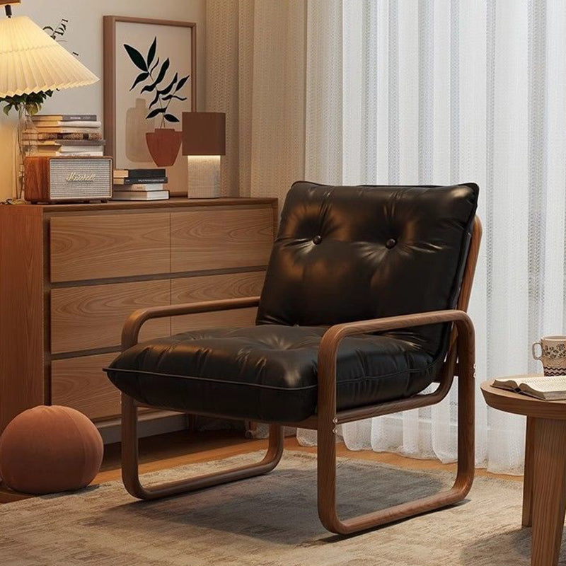Modern Minimalist Faux Leather Iron Sponge Curved Accent Chair Backrest Armrest For Living Room