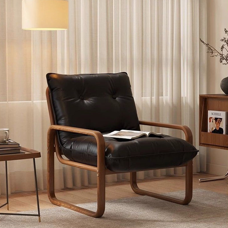 Modern Minimalist Faux Leather Iron Sponge Curved Accent Chair Backrest Armrest For Living Room