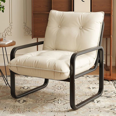 Modern Minimalist Faux Leather Iron Sponge Curved Accent Chair Backrest Armrest For Living Room