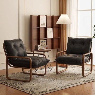 Modern Minimalist Faux Leather Iron Sponge Curved Accent Chair Backrest Armrest For Living Room