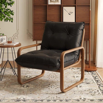Modern Minimalist Faux Leather Iron Sponge Curved Accent Chair Backrest Armrest For Living Room