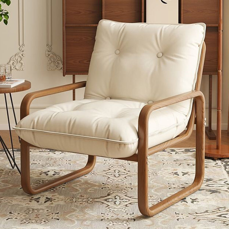 Modern Minimalist Faux Leather Iron Sponge Curved Accent Chair Backrest Armrest For Living Room