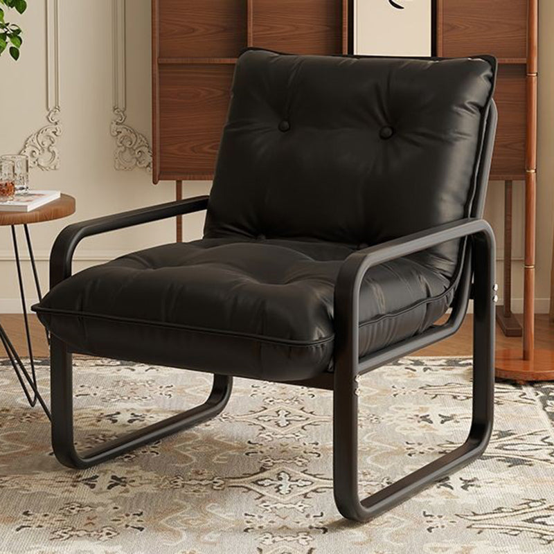 Modern Minimalist Faux Leather Iron Sponge Curved Accent Chair Backrest Armrest For Living Room