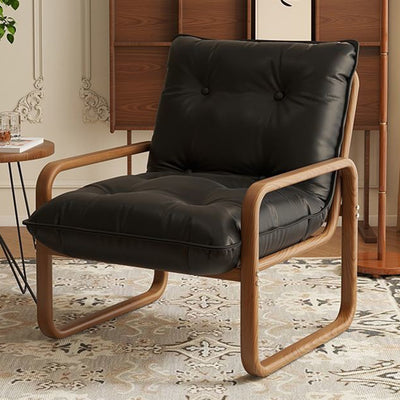 Modern Minimalist Faux Leather Iron Sponge Curved Accent Chair Backrest Armrest For Living Room