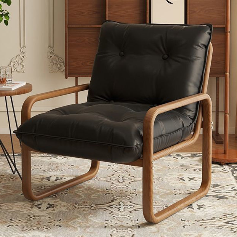 Modern Minimalist Faux Leather Iron Sponge Curved Accent Chair Backrest Armrest For Living Room
