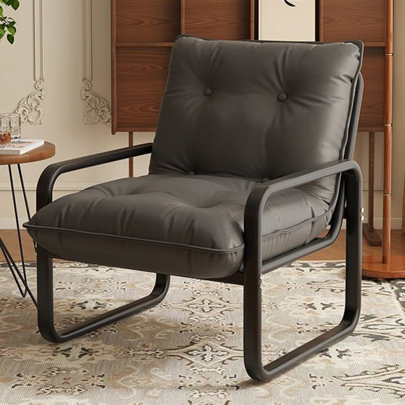 Modern Minimalist Faux Leather Iron Sponge Curved Accent Chair Backrest Armrest For Living Room