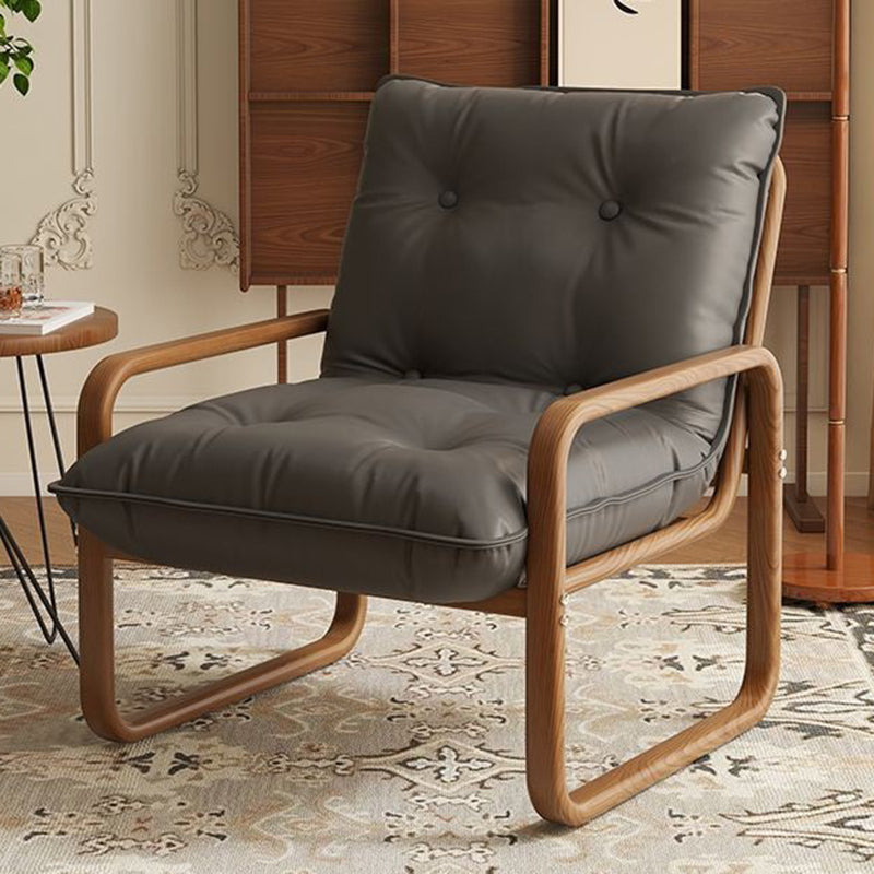 Modern Minimalist Faux Leather Iron Sponge Curved Accent Chair Backrest Armrest For Living Room