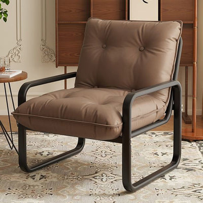 Modern Minimalist Faux Leather Iron Sponge Curved Accent Chair Backrest Armrest For Living Room