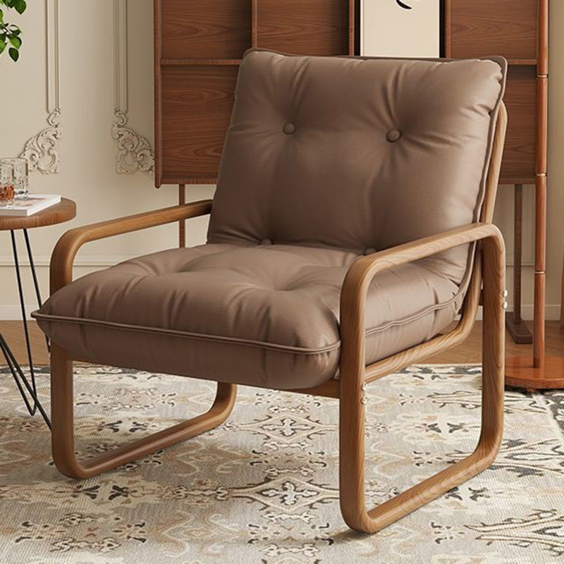 Modern Minimalist Faux Leather Iron Sponge Curved Accent Chair Backrest Armrest For Living Room