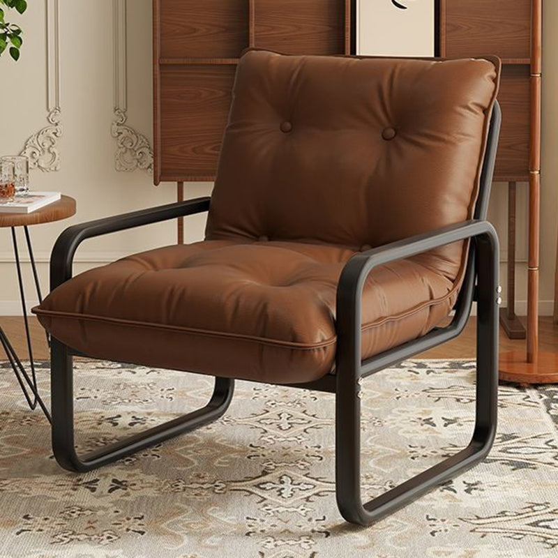 Modern Minimalist Faux Leather Iron Sponge Curved Accent Chair Backrest Armrest For Living Room