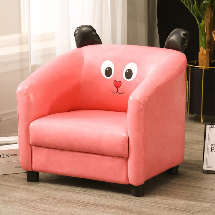 Chaise d'appoint contemporaine pour enfants en cuir huilé-ciré avec dossier et accoudoirs en forme d'animal de dessin animé en bois pour salon 