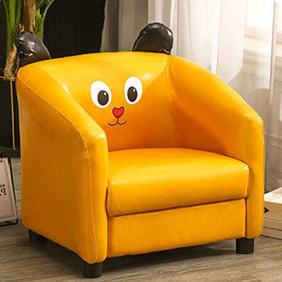 Contemporary Creative Kids Oil-Waxed Leather Wood Cartoon Animal Shaped Accent Chair Backrest Armrest For Living Room