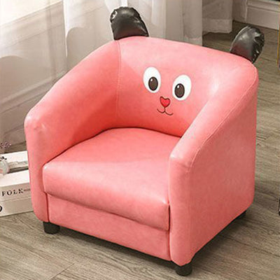Contemporary Creative Kids Oil-Waxed Leather Wood Cartoon Animal Shaped Accent Chair Backrest Armrest For Living Room