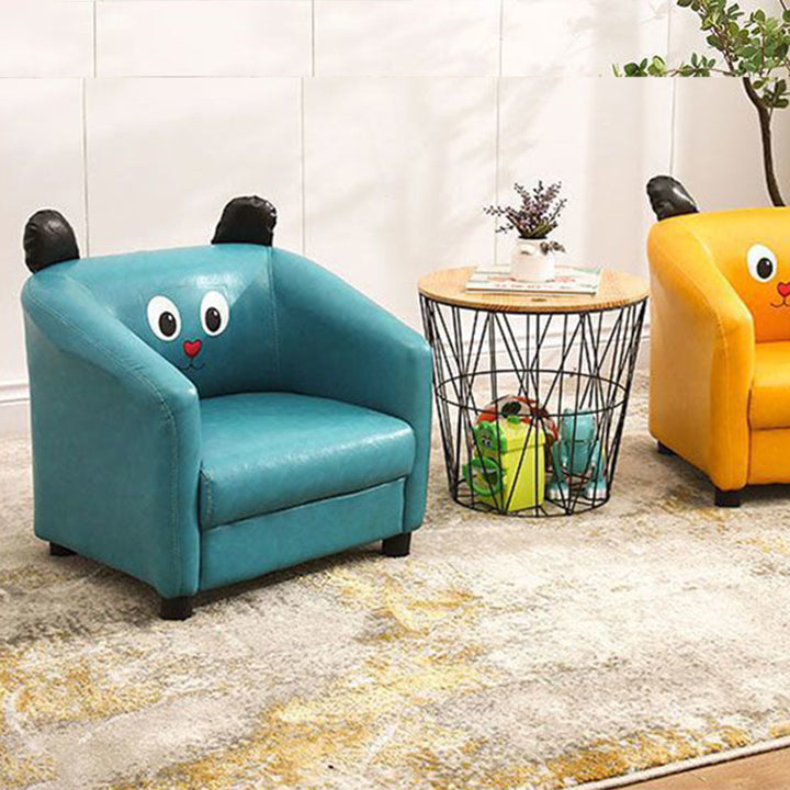 Contemporary Creative Kids Faux Oil-Waxed Leather Plywood Cartoon Animal Shaped Accent Chair Backrest Armrest For Living Room