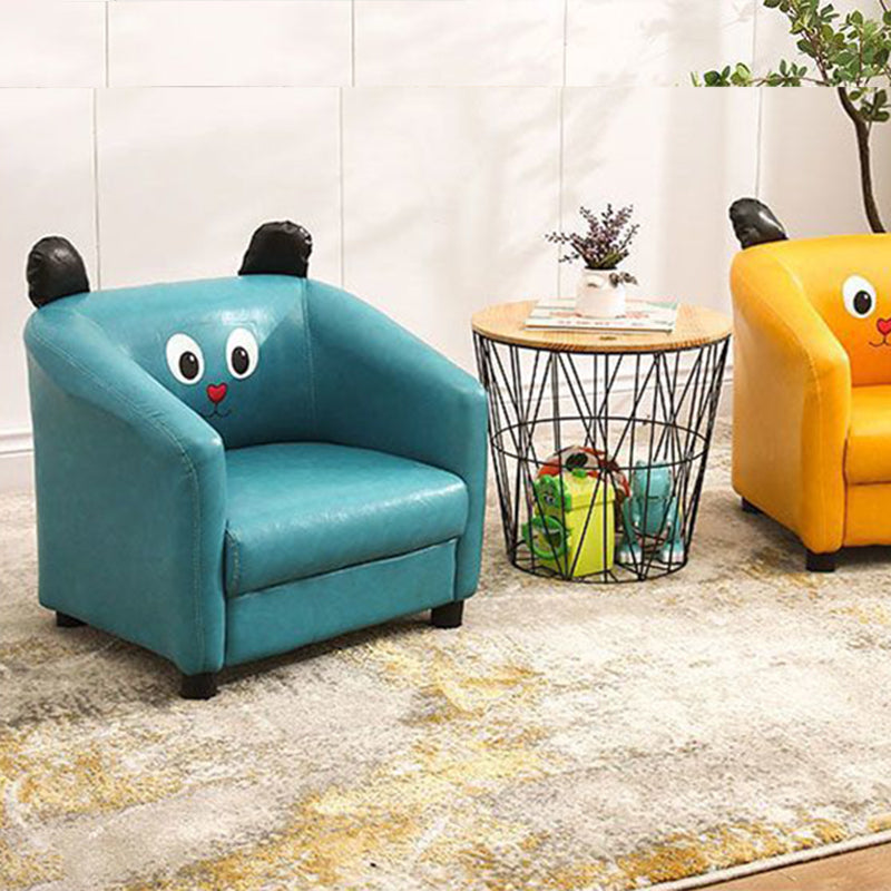 Contemporary Creative Kids Oil-Waxed Leather Wood Cartoon Animal Shaped Accent Chair Backrest Armrest For Living Room