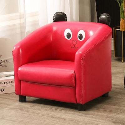 Contemporary Creative Kids Oil-Waxed Leather Wood Cartoon Animal Shaped Accent Chair Backrest Armrest For Living Room