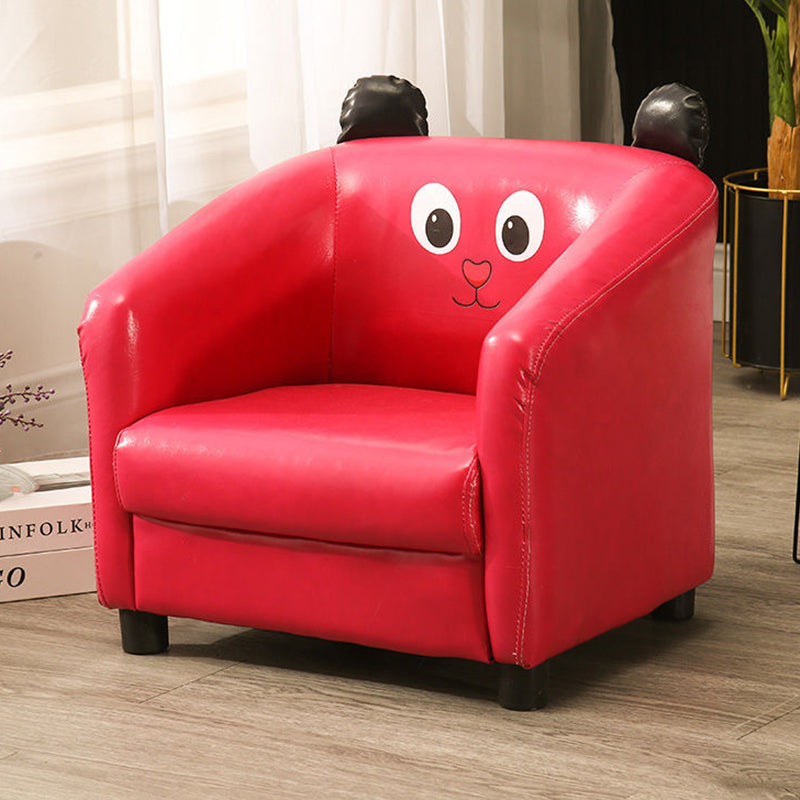 Contemporary Creative Kids Oil-Waxed Leather Wood Cartoon Animal Shaped Accent Chair Backrest Armrest For Living Room