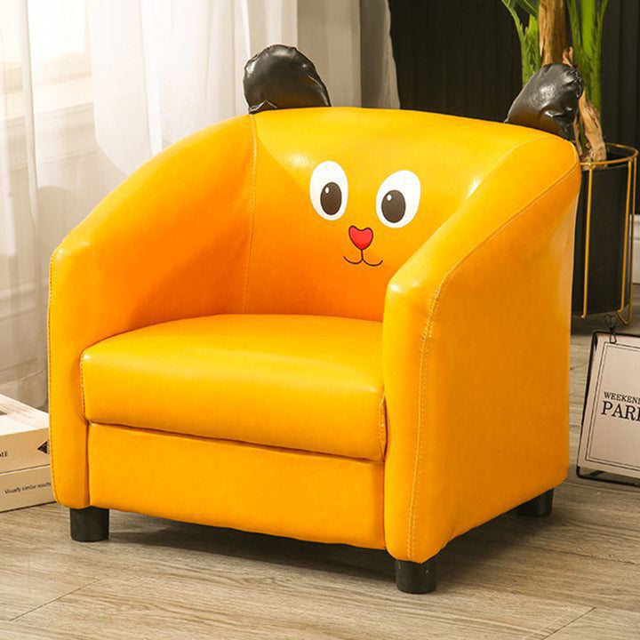 Chaise d'appoint contemporaine pour enfants en cuir huilé-ciré avec dossier et accoudoirs en forme d'animal de dessin animé en bois pour salon 