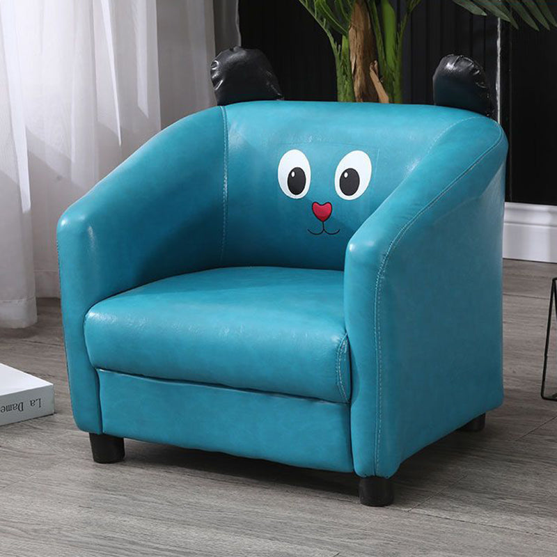 Contemporary Creative Kids Oil-Waxed Leather Wood Cartoon Animal Shaped Accent Chair Backrest Armrest For Living Room