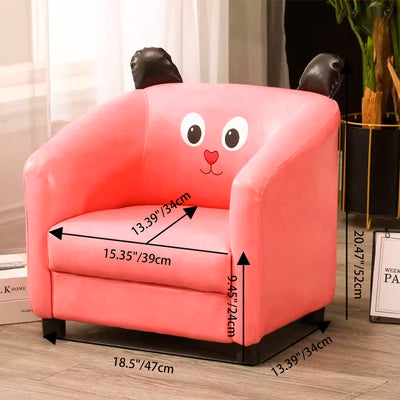 Contemporary Creative Kids Oil-Waxed Leather Wood Cartoon Animal Shaped Accent Chair Backrest Armrest For Living Room
