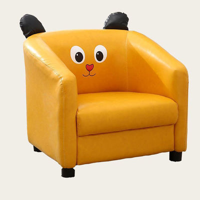 Contemporary Creative Kids Oil-Waxed Leather Wood Cartoon Animal Shaped Accent Chair Backrest Armrest For Living Room