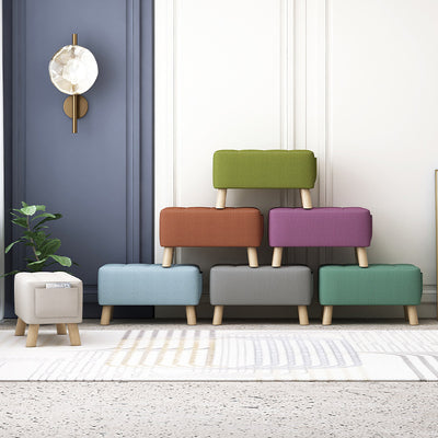 Modern Minimalist Linen Oil-Waxed Leather Solid Wood Rectangle Low Stool Backless Armless For Living Room