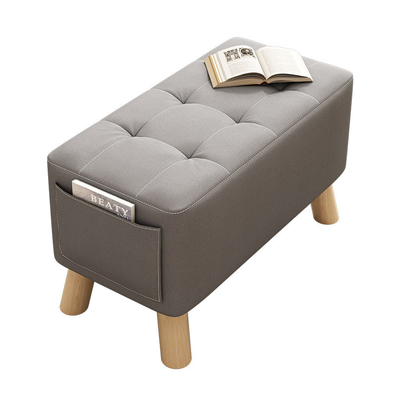 Modern Minimalist Linen Oil-Waxed Leather Solid Wood Rectangle Low Stool Backless Armless For Living Room
