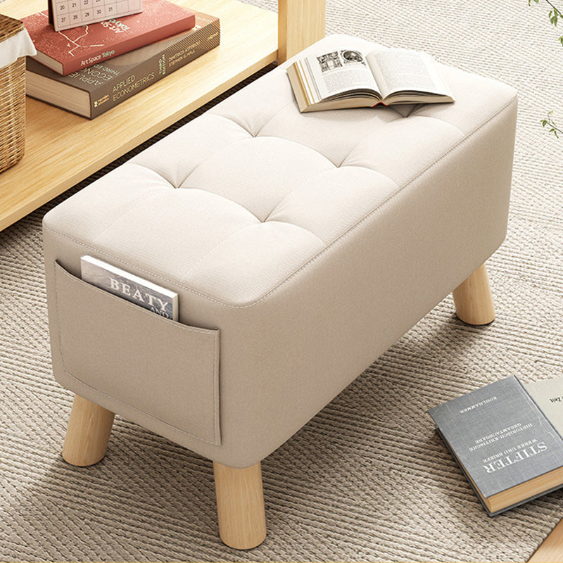 Modern Minimalist Linen Oil-Waxed Leather Solid Wood Rectangle Low Stool Backless Armless For Living Room