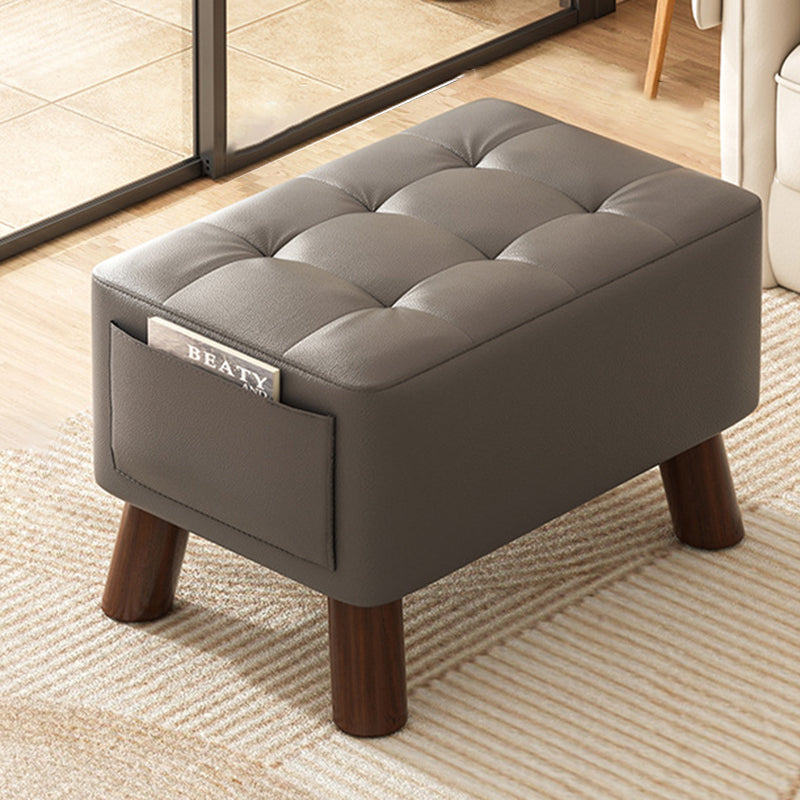 Modern Minimalist Linen Oil-Waxed Leather Solid Wood Rectangle Low Stool Backless Armless For Living Room