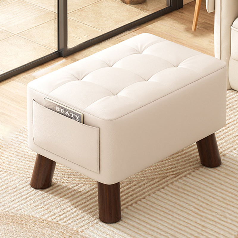 Modern Minimalist Linen Oil-Waxed Leather Solid Wood Rectangle Low Stool Backless Armless For Living Room